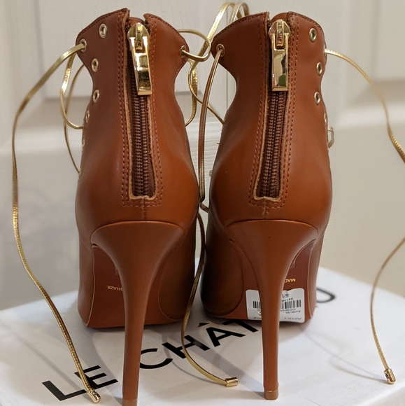 New tan leather Brazil designer lace-up 39 stiletto sandals - Picture 5 of 9